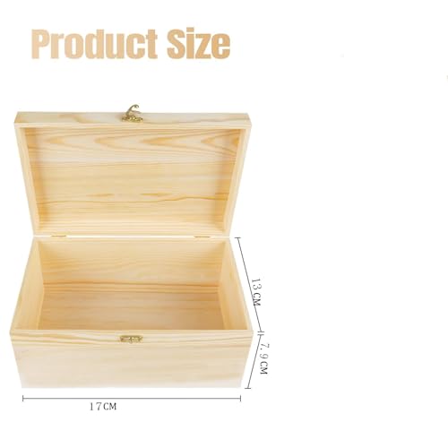 Unfinished Wooden Box With Lid, 17 * 13 * 7.9cm Unfinished Wooden Box With Hinged Lid, All-Purpose Wooden Storage Box, Wooden Chest Memory Box for Women Girls Kids for Jewelry Peals Card