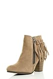 Breckelle's Womens Almond Toe High Chunky Heel Tassel Fringe Ankle Bootie Boot