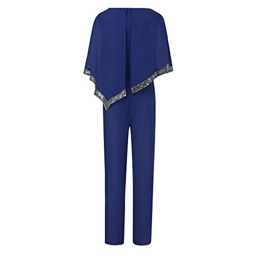 TIFENNY Romper Trousers for Women Fashion Plus Size Sets Zipper Sleeveless Sequined Shawl Overlay Wide Leg Jumpsuit Blue