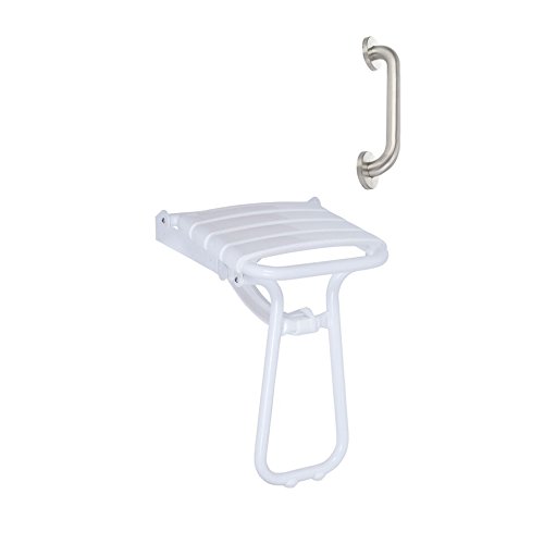 AsinoX 42101001 Shower Seat with Stainless Steel Bar White
