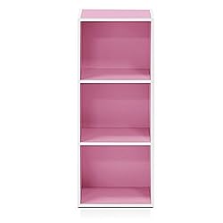 Furinno 3-Tier Open Shelf Bookcase, White/Pink