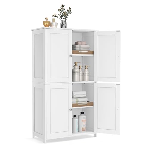 VASAGLE Badezimmerschrank im Shaker-Stil, 4 Türen, 2 verstellbare Ablagen