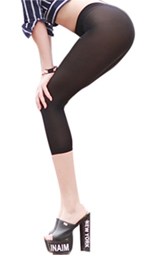 LinvMe Women's Sexy See Through Cropped Leggings Tight Pants L Black