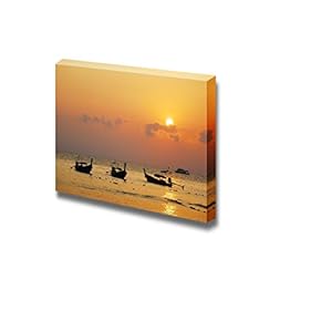 Canvas Prints Wall Art - Fishing Boats on Water at Sunset | Modern Wall Decor/Home Decoration Stretched Gallery Canvas Wrap Giclee Print. Ready to Hang - 12" x 18"