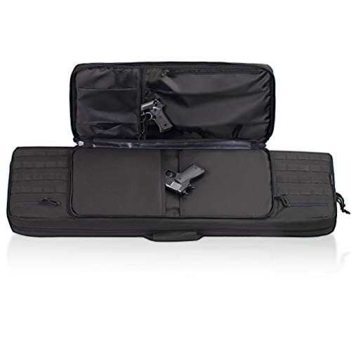 HUNTSEN Tactical Double Long Rifle Pistol Gun Bag Firearm Transportation Case Double Rifle Bag Outdoor Tactical Carbine Cases Water Dust Resistant Long Gun Case Bag (Black, 42")