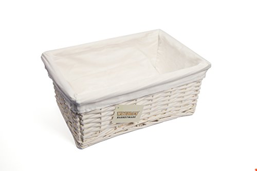 WoodLuvWhite Wicker Storage Basket with White Lining (Medium)