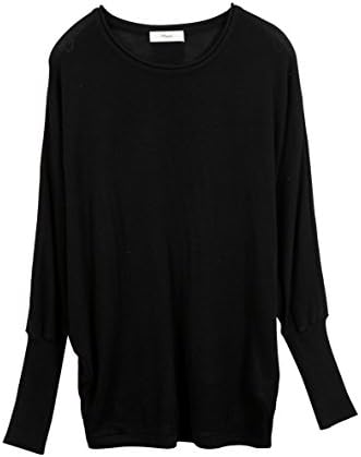 Mayuki Women's Solid Color Basic Knit Top With Batwing Sleeves One Size Black