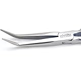 Needle Nose Pliers 7.7/8' | schmitz 4914HS22 | bent, very long and strong, serrated jaws | ESD Dissipative | Hightech tool for professionals | Made in Germany - Solingen | WITH DOUBLE LEAF SPRINGS