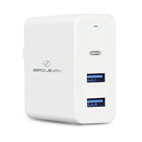 USB Type C PD Wall Charger, ZeroLemon 60W 3-Ports USB C PD Wall Charger with Power Delivery for Apple Macbook Pro, Nintendo Switch and Quick Charge 3.0 for Galaxy S8/S8 Plus, Nexus and More - White