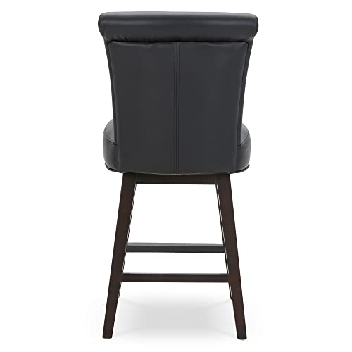 CHITA 26 Inch Counter Height Swivel Bar Stools Set of 2, FSC Certified Modern Upholstered Faux Leather Swivel Barstool Chair with Back, Black