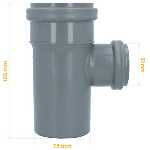 HT Rohr Abzweig Ø DN 75 x 50 mm Grau T-Stück 90° Grad Mit Gummidichtringen | Einfach-Abzweig Doppelverbindung Winkel… – Bild 7