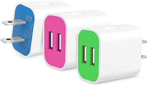 iForever [3-Pack] 2A 5V 2 USB Port Colorful Wall Travel Home Charger Plug Power Adapter for iPhone SE 6, iPad, HTC Nexus,Blackberry, Bluetooth Speaker Headset (Rose Green Blue)