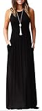 Women's Sleeveless Racerback Loose Plain Maxi Dresses Casual Long Pockets Dress Black L
