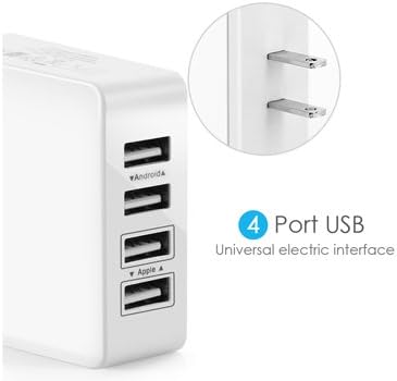 JZJL 4-Port Universal USB Wall Charger with SmartID Technology,8A Charging Station for iPhone 7/6s/iPad, External Battery Pack, iPhone, iPad, Samsung Galaxy, Nexus, HTC, Motorola, LG and More (WHITE)
