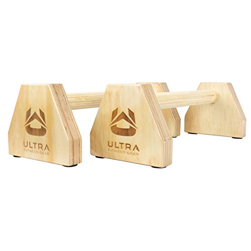 Ultra Fitness Gear 18 Inch Parallettes, Wooden Push Up Bar. Good for L Sits, Jump Throughs, Handstand Pushups and Calisthenics