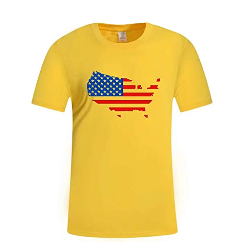 USA Flag-United States Men's T-Shirt 4th of July Patriotic Print Slim Fit Short Sleeve Top Tees Blouse Yellow