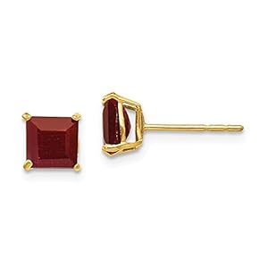 Solid 14k Yellow Gold Ruby 5mm Square Post Studs Earrings 5mm