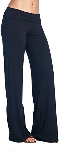 Eliechi Women’s Comfortable Lounge Fold Over Yoga Palazzo Pants (2X-Large, Black)