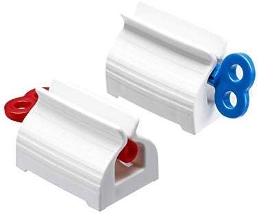 Aseem Rolling Tube Toothpaste Squeezer Toothpaste Seat Holder Stand Rotate Toothpaste Dispenser for Bathroom (Red & Blue, 2)