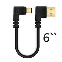 HJKK USB Type C Cable Gold Plated Angled USB 5 Pin Male to Short USB 2.0 Type Android Charger Cable for Syncing and Charging Smartphones Powel Bank GPS External Hard Drives (5.9in Black