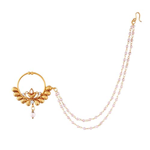 Aheli indian bollywood ad nose ring/nath pearl layered chain wome…