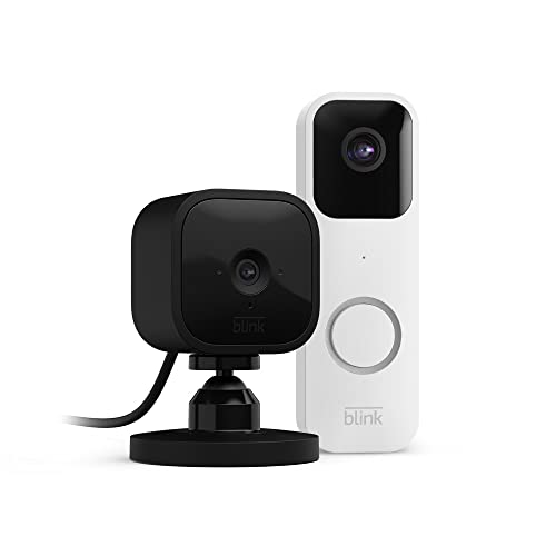 Blink Video Doorbell (White) + Mini Camera (Black) TwoWay Audio, HD