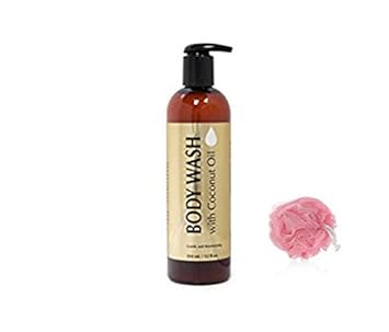 DELON-Made in Canada SLS and Paraben-Free Gentle and Moisturizing Coconut Oil Body Wash Shower Gel with Loofah for Men and Women (354 ml)