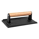 Waykea Cast Iron Bacon Press For Grilling BBQ Heavy Duty Steak Weight Burger Grill Press With Wooden Handle, 8.2” X 4.3”