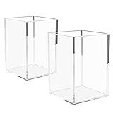 NIUBEE Acrylic Pen Holder 2 Pack,Clear Desktop Pencil Cup Stationery Organizer for Office Desk Accessory