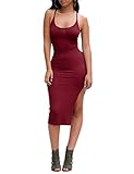 Ninimour Women's Solid Sleeveless Spaghetti Strap Side Slit Bodycon Dress