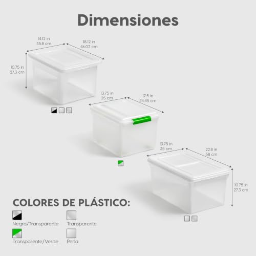 IRIS USA Caja de Transporte de Archivos Tamaño Carta/Legal, Paquete de 4, Caja de Almacenamiento Libre de BPA con Tapa de Seguridad y Cierre Duradero, Archivero Apilable Encajable, Negro/Transparente
