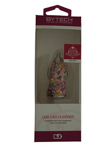 Pink Chandelier USB Car Charger Head for Smartphones - Colorful Paisley Print by Artist Mary Beth Freet