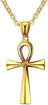 BOBIJOO Jewelry - Pendant Necklace Man Woman Cross of Life Ankh Egyptian Steel Gold + Chain