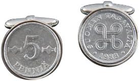 worldcoincufflinks FINNISH CUFFLINKS 5 PENNIA SILVER