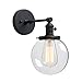 Phansthy Black Wall Sconce Light Industrial Wall Lamp with 5.9 Inches Glass Canopy and On Off Switch for Kitchen Bathroom Corridor (Black)