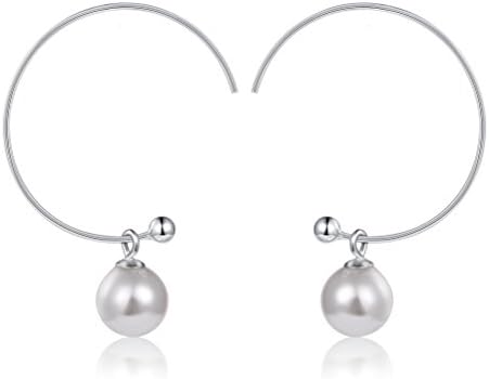 S925 Sterling Silver Shell Pearl Hoop Earrings for Women Girl