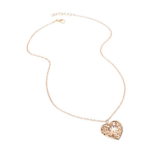 Haluoo_Jewelry Fashion Locket Necklace,Haluoo Vintage Hollow Heart Locket Necklace for Girls Personalized Locket Necklace That Holds Picture Long Stainless Steel Pendant Sweater Chain Necklace (Gold)