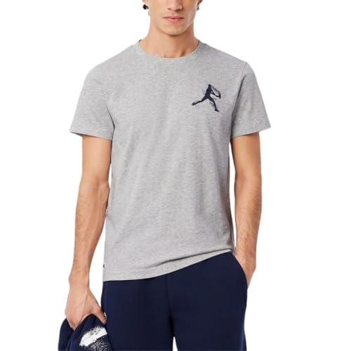 Lacoste Men’s Novak Graphic T-Shirt & Baseball Cap Set, Silver Chine & Navy Blue, Large
