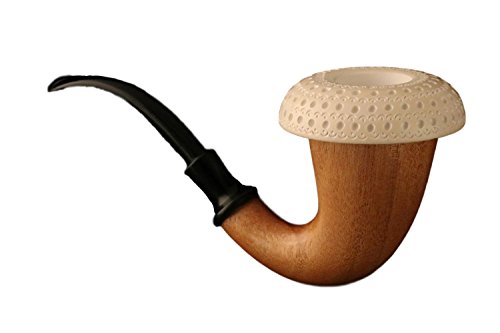 Hand Made Block Meerschaum Calabash Pipe - Sherlock Holmes Style - Mahogany Wood - 100% BLOCK Meerschaum Lattice Insert Bowl - Not From Pressed - Smoking Pipe