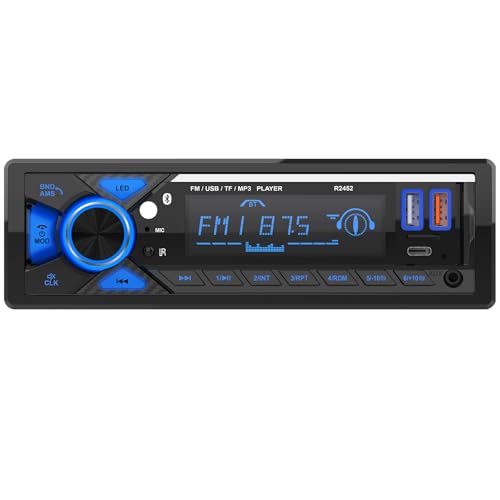RDS Bluetooth Car Radio, CENXINY Bluetooth Car Radio with Type-C Charging Port, LED Lighting, FM 1 Din Car Radio with 7 Coloured Lights/2 USB/AUX/SD/MP3 Players