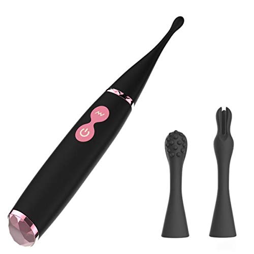Precision Tip Vibrator Sex Toy 10 Mode BuzzPinky Clitoris Stimulator with Silicone Caps Rechargeable Waterproof Black