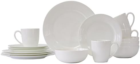WHITEPEONY Bands Embossed 16-Piece Bone China Dinnerware Set, Service for 4