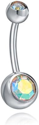 Non Dangle Opal Prong Set Freedom Fashion 316L Surgical Steel Belly Navel Button Ring (Colorful)