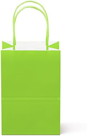 8 Counts Food Safe Paper and Ink, Natural (Biodegradable), Vivid Colored Paper Goody Kraft Bag with Colored Sturdy Handle (Small, Lime Green)