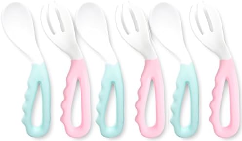 Reizbbay Easy-to-hold Silicone Spoon and Fork Set with Curved Handle for Baby Toddlers  6 Pcs