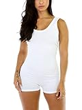 Alaroo Women Casual Scoop Neck White Short Bodysuit,Dark-white,Small