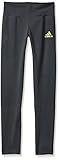 adidas Girls' Big Girls' 3 Strip Block Tight, Dark Grey/Semi Solar Slime, Medium