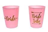 14 Bride and Bride Tribe Bachelorette Party Cups, Bridal Shower Cups for Bachelorette Party, Bridal Shower - Pink and Gold, 16 Ounces