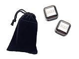 Bizz Whiskey Stones Set (2-Piece Set) Reusable Ice Cubes, Velvet Cloth Pouch Drawstring Bag, Stainless Steel Cocktail Accessories, Refreezable Chilling Blocks, No More Watered-Down Taste