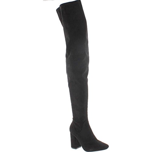 Cape Robbin Betisa-4 Women's Side Zip Block Heel Stretchy Snug Fit Thigh High Boots,Black,5.5